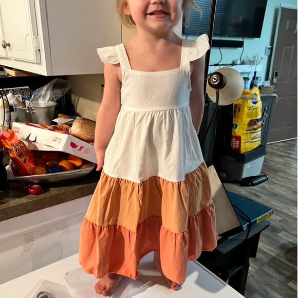 Girl Color Block Flying Sleeve Casual Dress 7/8 - Picture 4 of 4